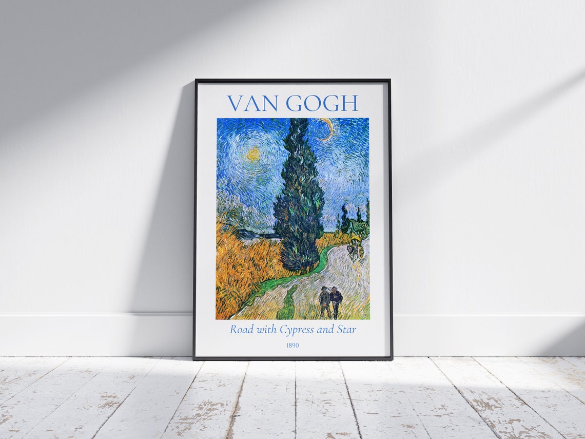 Van Gogh Road with Cypress and Star Night Sky Wheat Field Art Poster - Image 7