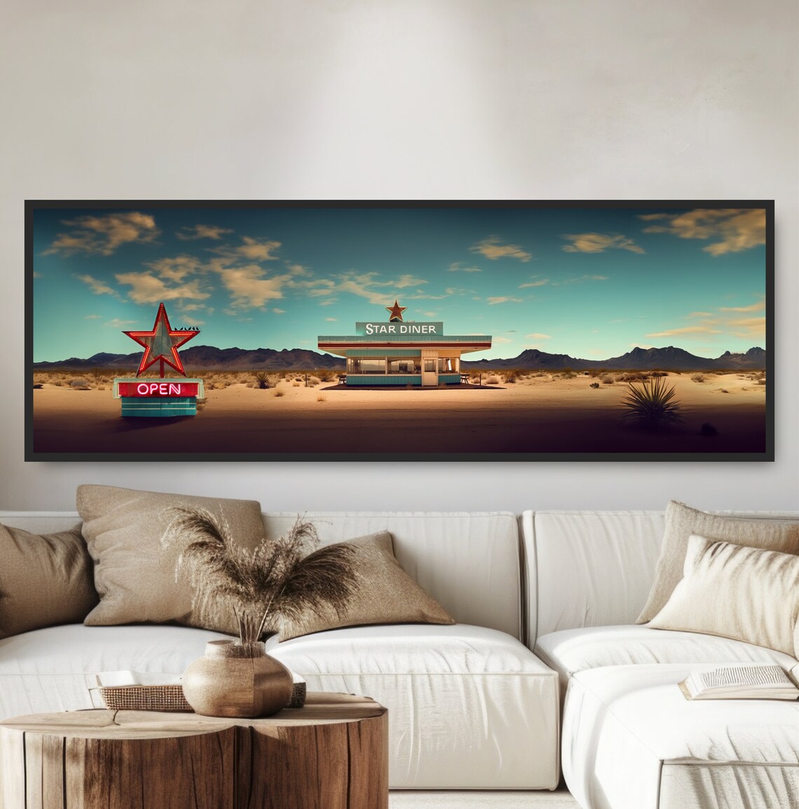 Desert Diner Americana Art Print, Retro Roadside Cafe