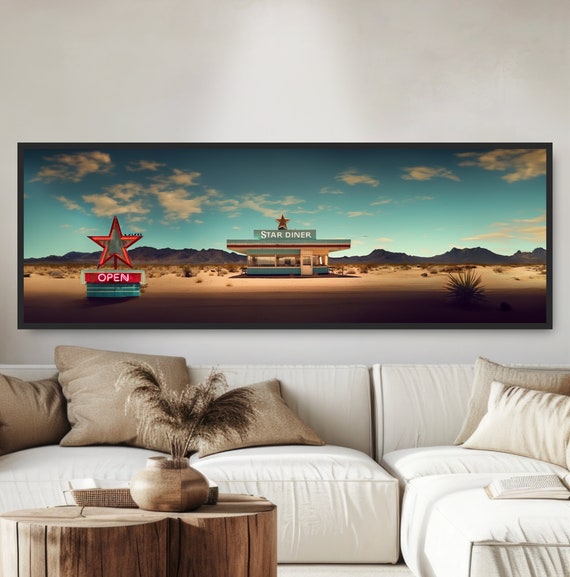 Desert Diner Americana Art Print, Retro Roadside Cafe