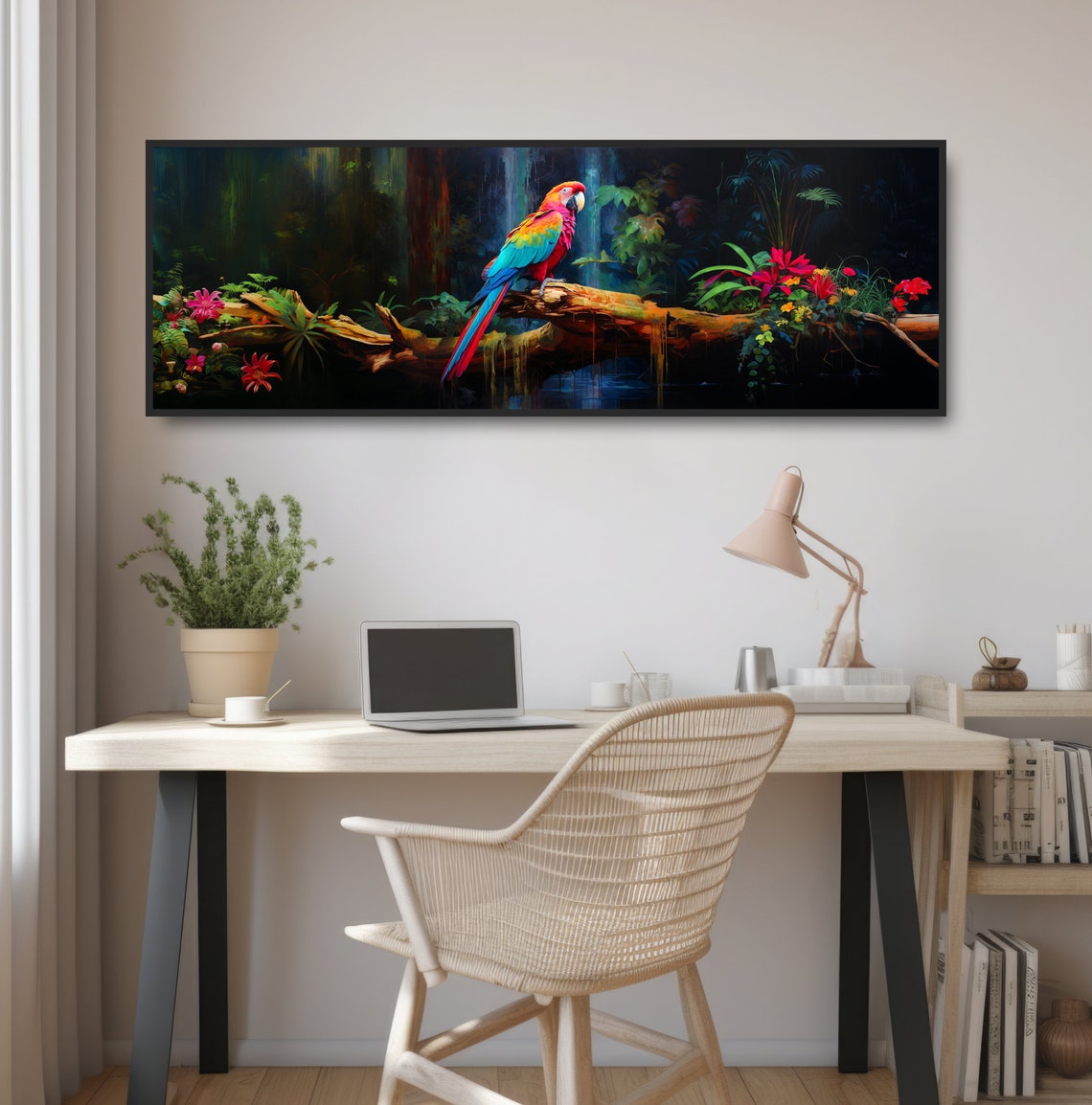 Scarlet Macaw Parrot Tropical Jungle Panoramic Vibrant Bird Wall Art - Image 2