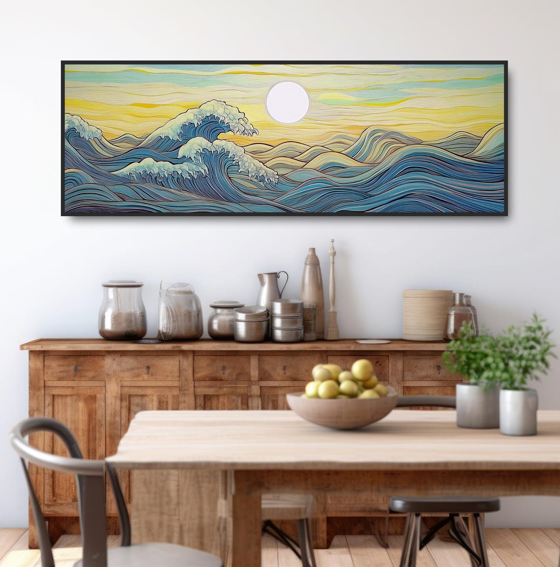 Japanese Ocean Waves Sunrise Art Golden Ukiyo E Seascape Poster - Image 3