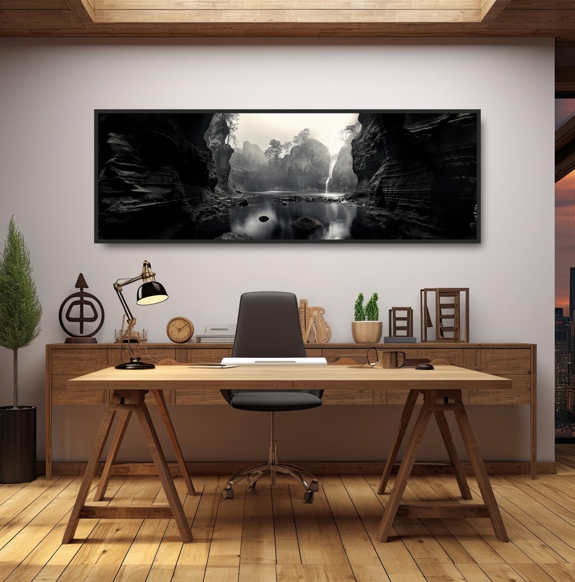 Black White Canyon Waterfall Dramatic National Park Photo Poster - Image 2