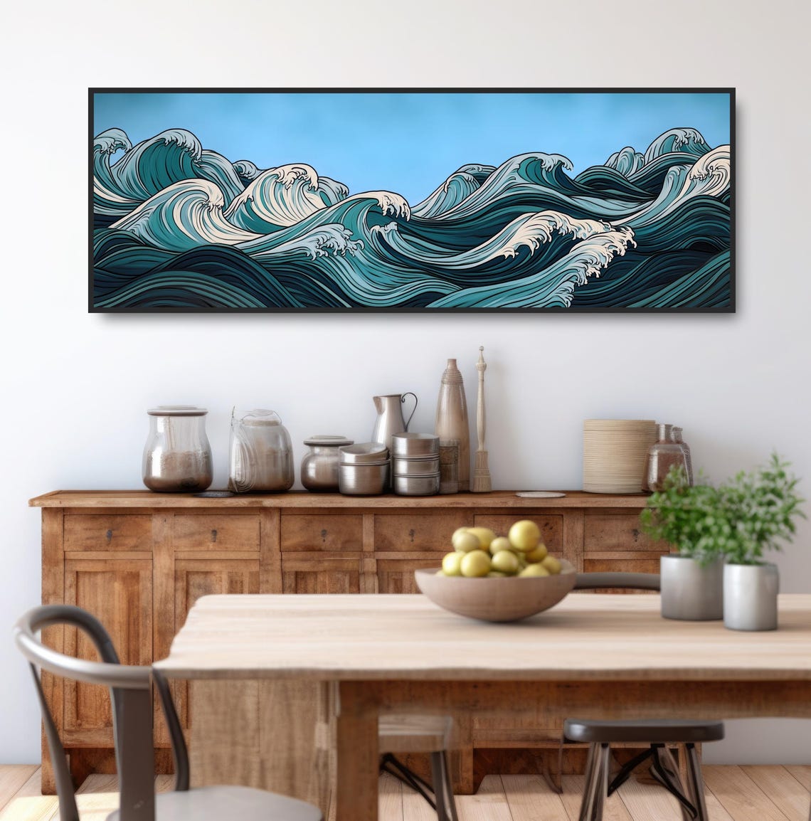Japanese Ukiyo E Ocean Waves Teal Great Wave Style Wall Art Poster - Image 3