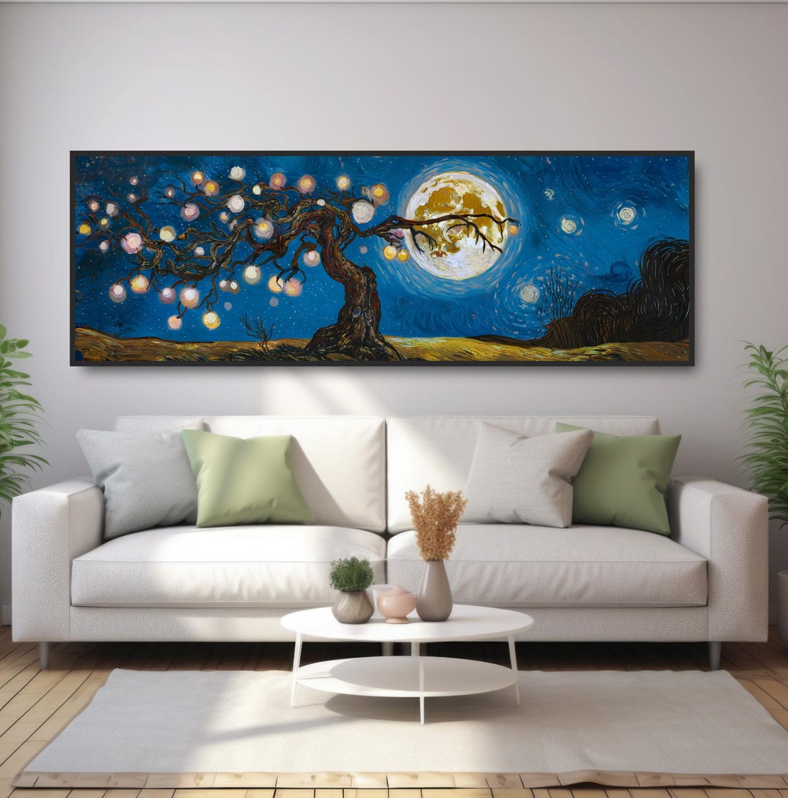 Starry Night Twisted Tree Painting Glowing Moon Dreamy Blue Print - Image 5