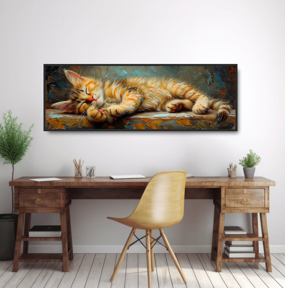 Cute Sleeping Kitten Oil-Painting Print, Orange Cat - Image 2