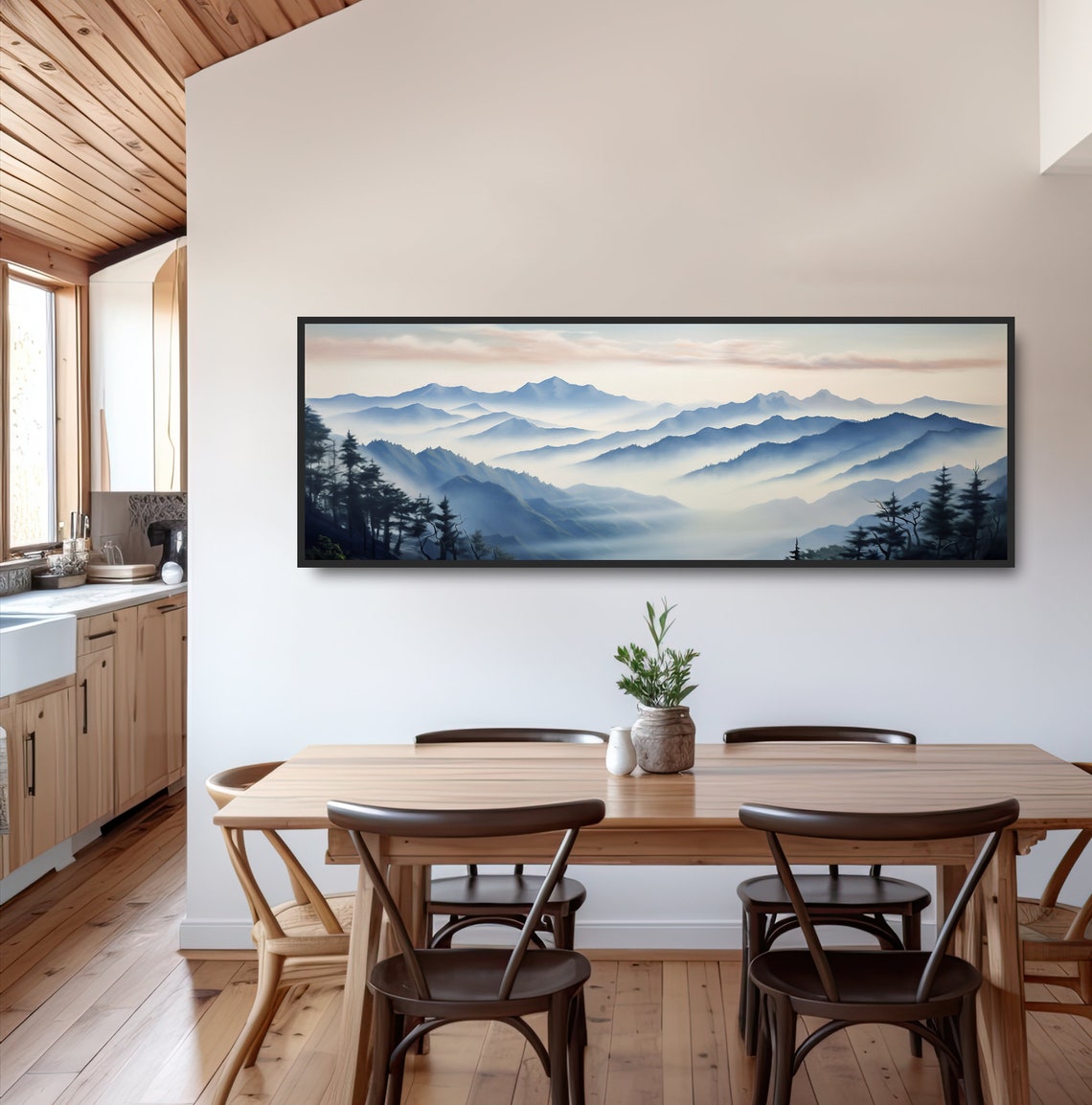 Misty Blue Mountain Layers Panoramic Watercolor Landscape Poster - Image 4