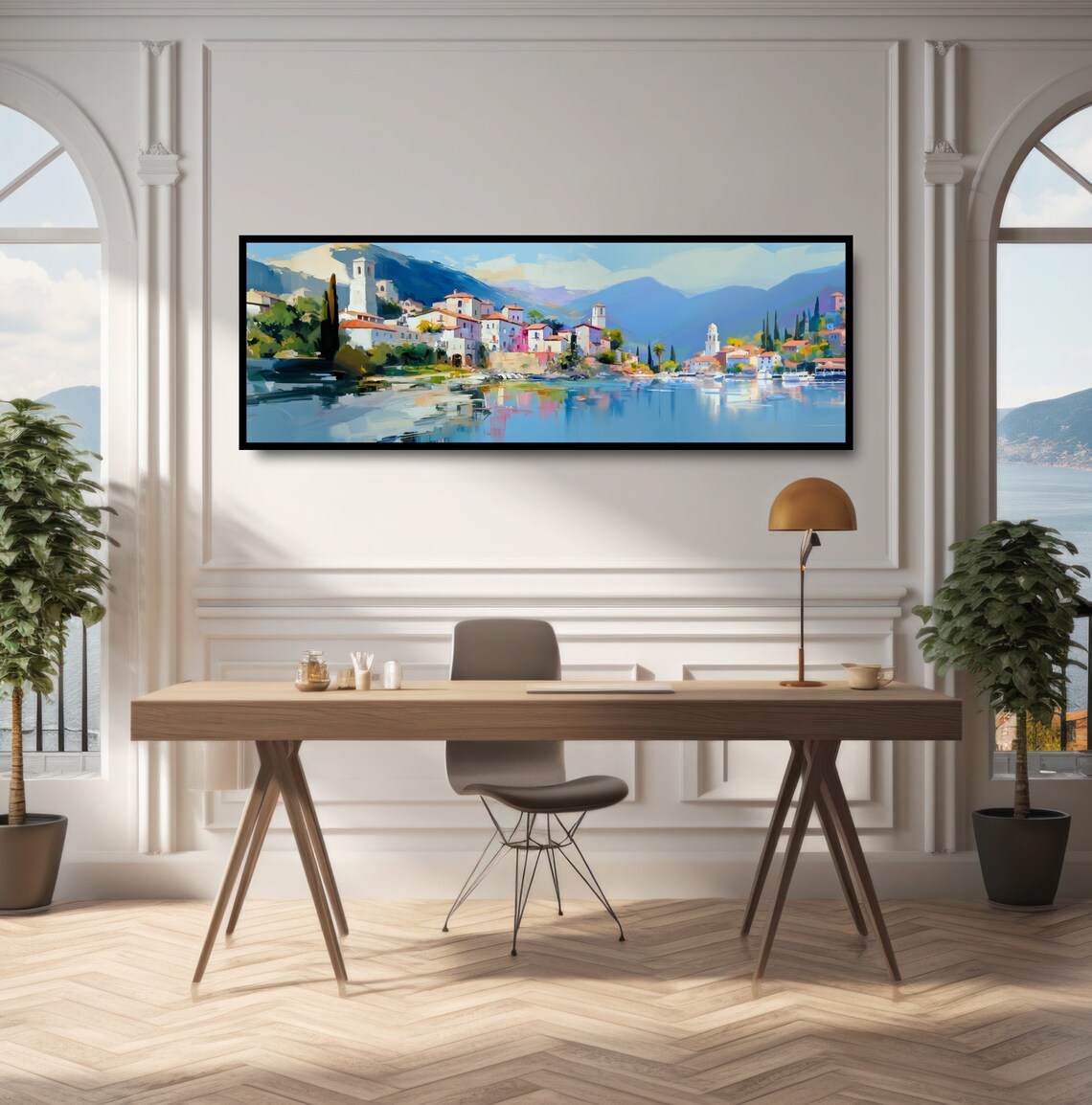 Italian Seaside Village, Mediterranean Oil Painting Print - Image 2