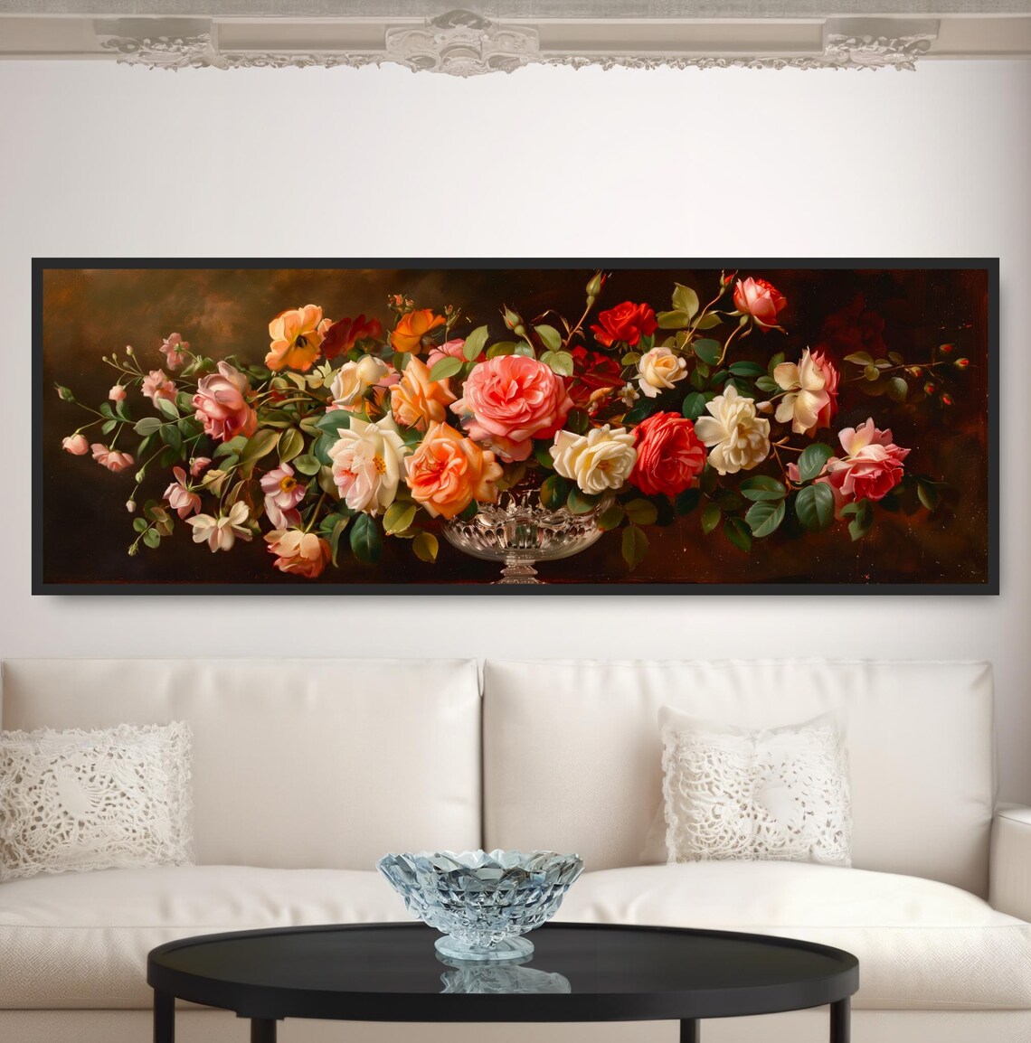 Classical Dutch Floral Still Life Roses Glass Vase Oil Painting Poster