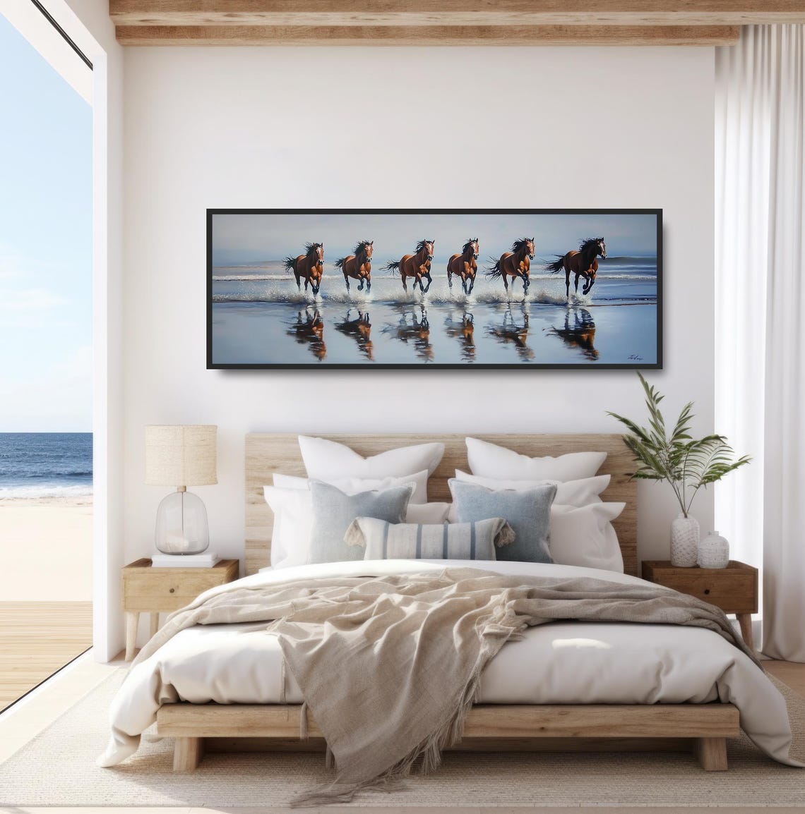 Six Wild Horses Galloping Ocean Surf Beach Wave Splash Equine Print - Image 4