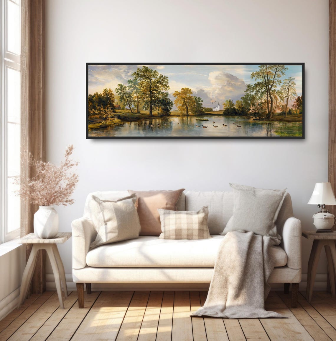 Church Pond Ducks Autumn Countryside Panoramic Peaceful Nature Poster - Image 5