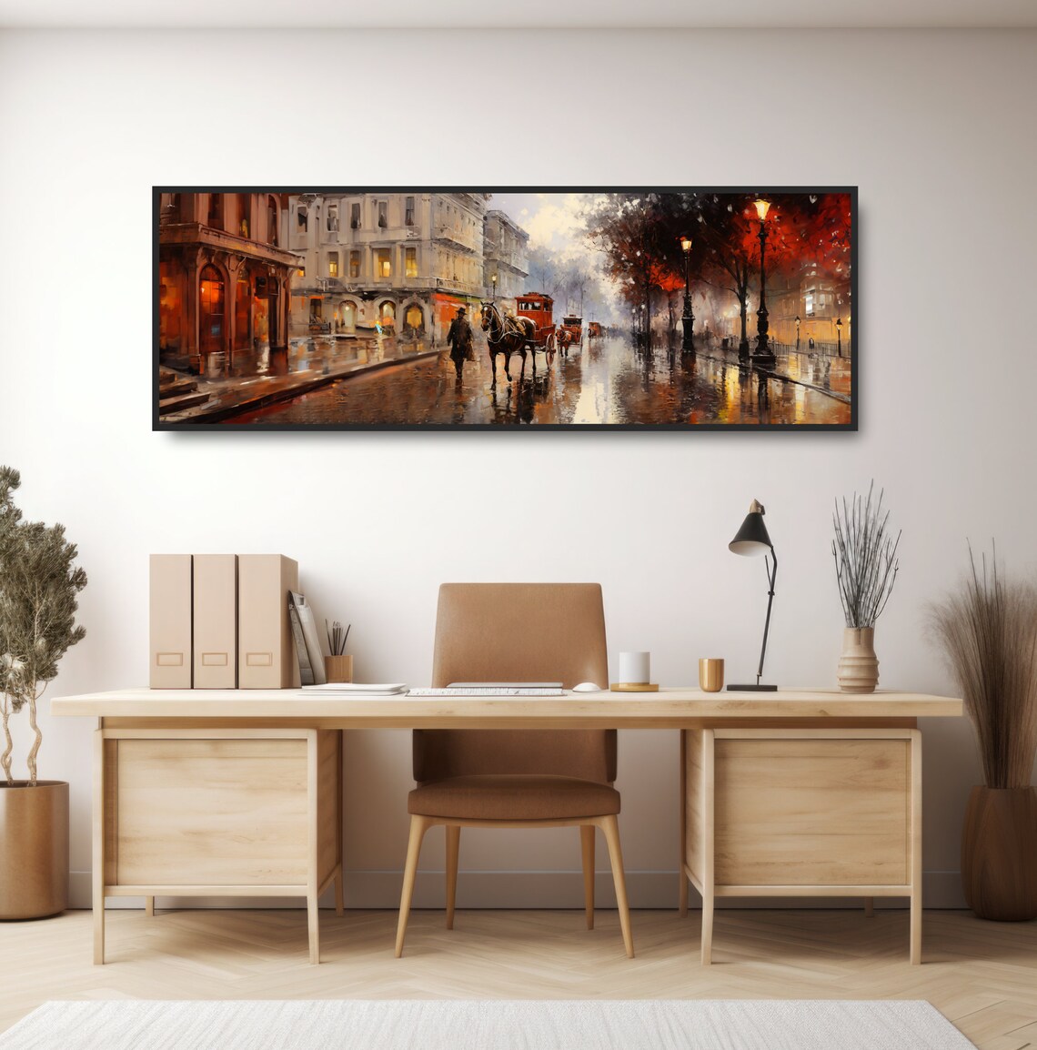 Victorian Horse Carriage Rainy City Street Vintage Oil Painting Poster - Image 2