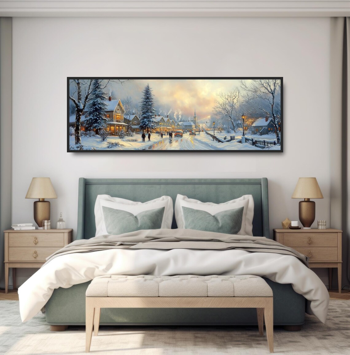 Vintage Winter Town Snowy Street Glowing Shops Dusk Travel Poster - Image 4