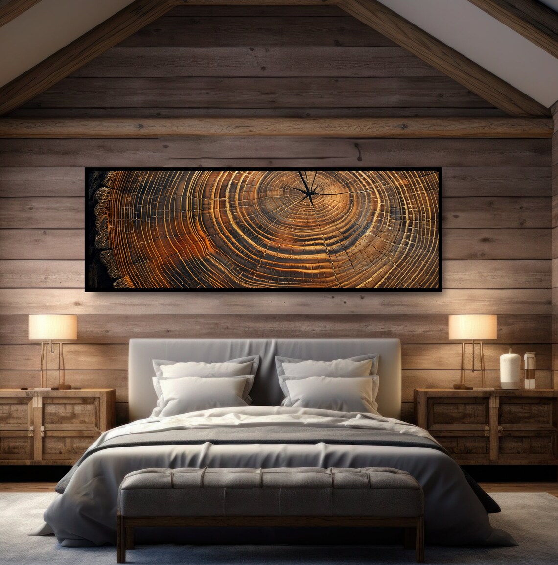 Cut Tree Trunk Rings Panoramic Wall Art Print, Cabin Decor - Image 4