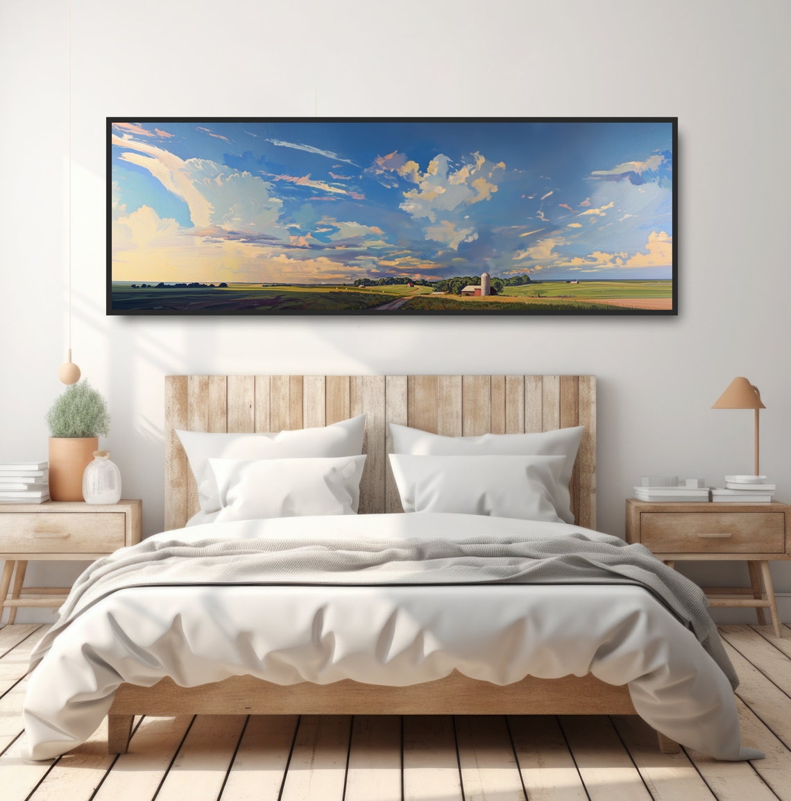 Panoramic Farmland Blue Sky Clouds Barn Silo Rural Painting Poster - Image 4