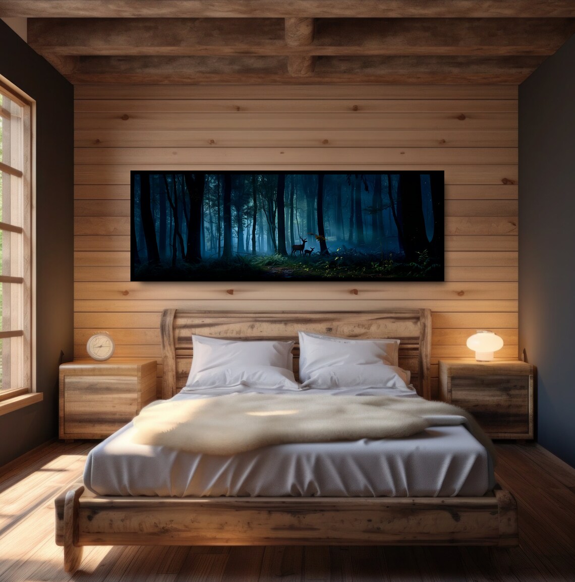 Enchanted Woods Deer Panoramic Landscape Art Print - Image 4