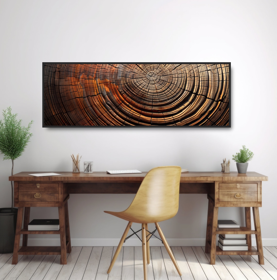 Wood Tree Rings Art Print, Forest Cabin Decor Panoramic - Image 2