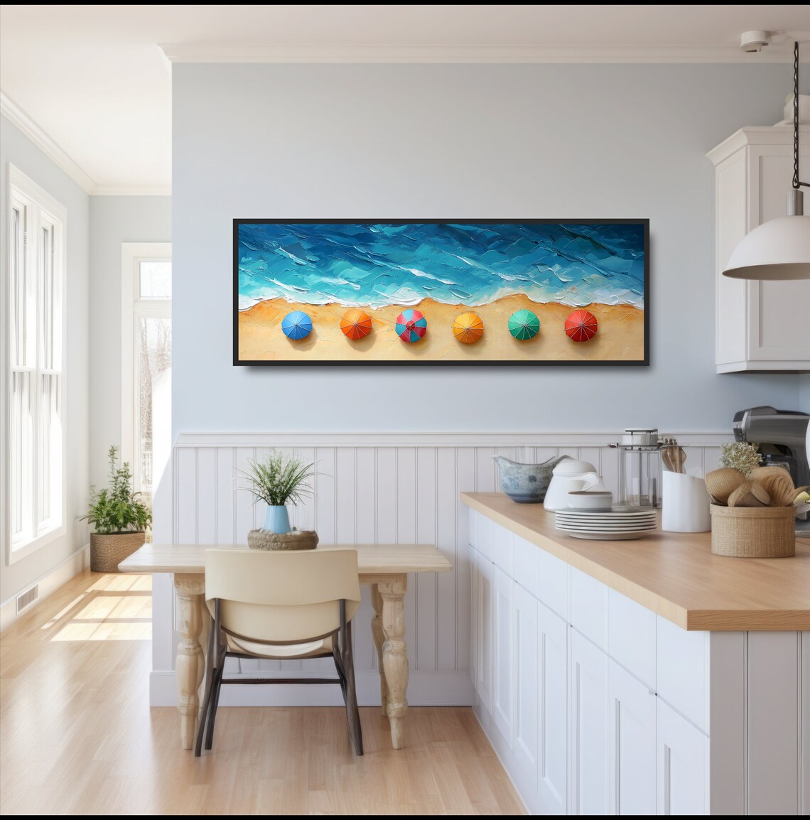 Birdseye Beach Umbrella Oil Painting Art Print - Image 3