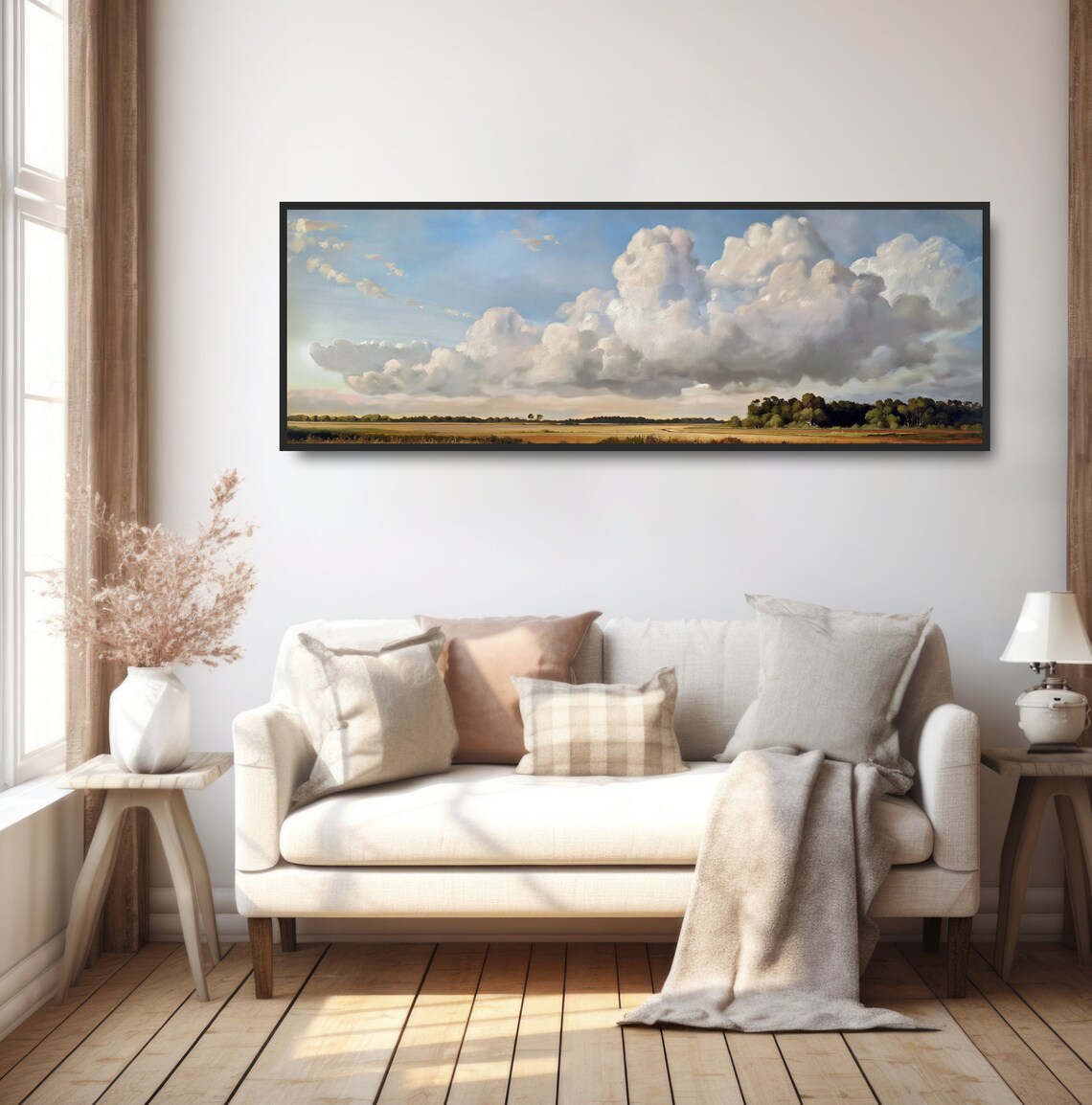 Vintage Big Sky Cloud Landscape Oil Painting Print - Image 5