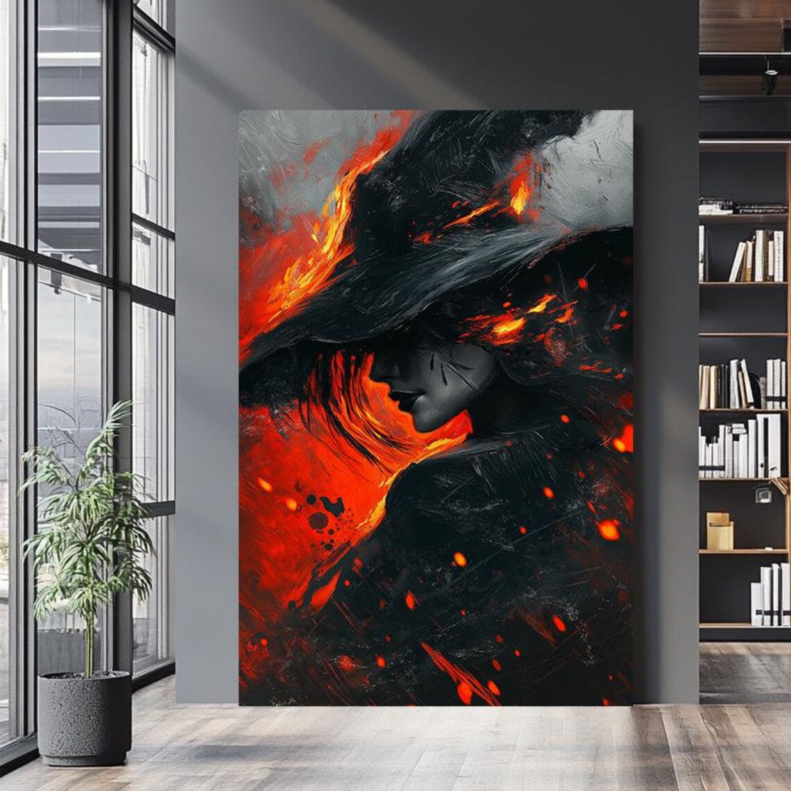 Fiery Woman Abstract, Bold Red Black Design