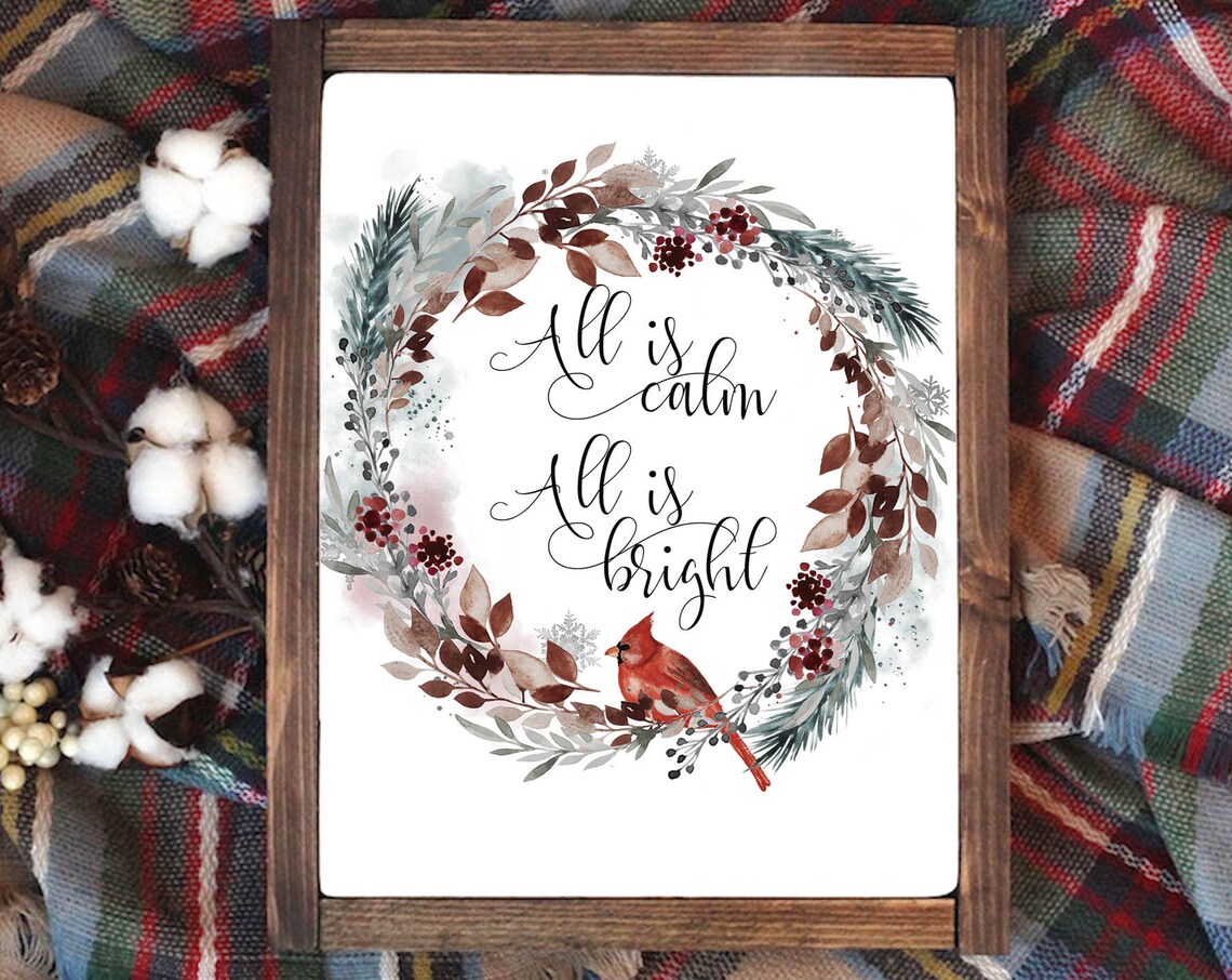 All Is Calm All Is Bright Christmas Wreath With Red Cardinal Poster - Image 4