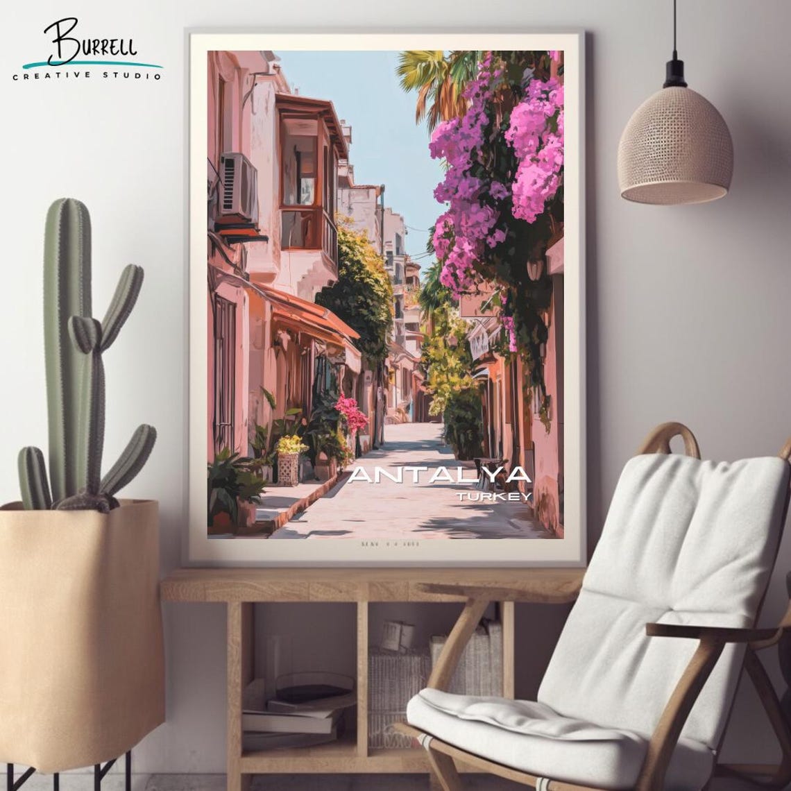 Antalya Turkey Kaleici Old Town Bougainvillea Lane Scenic Poster - Image 2
