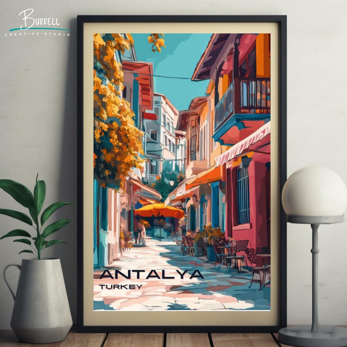 Antalya Turkey Kaleici Old Town Vibrant Cafe Street Scene Poster - Image 5