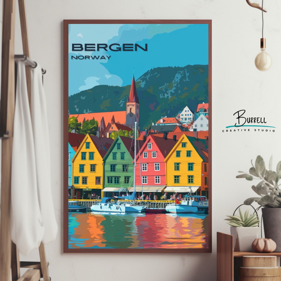 Bergen Norway Bryggen Wharf Colorful Waterfront Harbor Boats Poster - Image 4