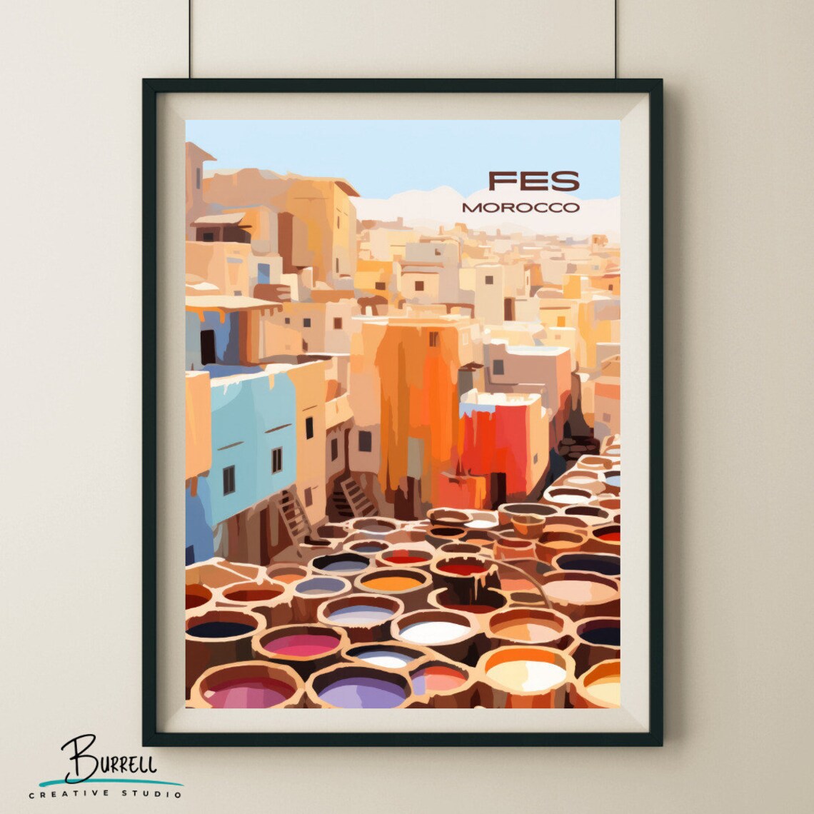 Fes Morocco Tannery Travel Poster, Cultural Art Print