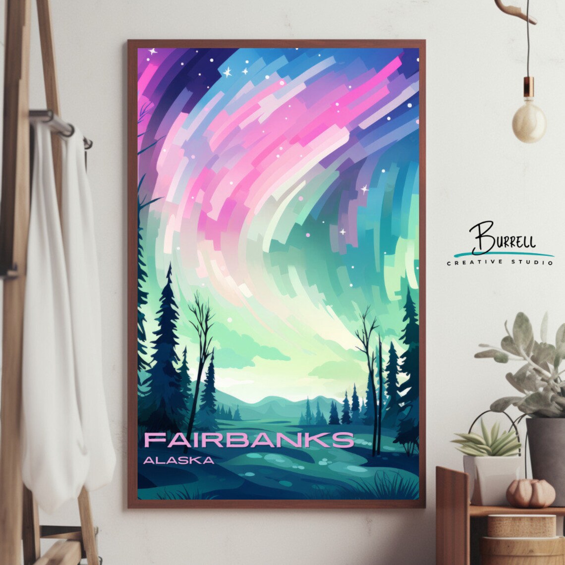 Fairbanks Alaska Northern Lights Travel Poster - Image 3