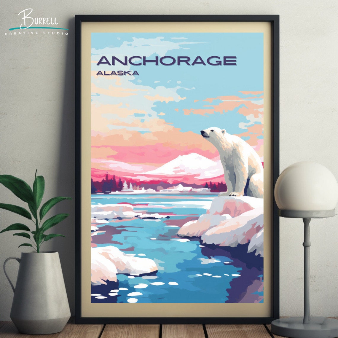 Anchorage Alaska Polar Bear Snowy Shore Sunset Arctic Poster - Image 5