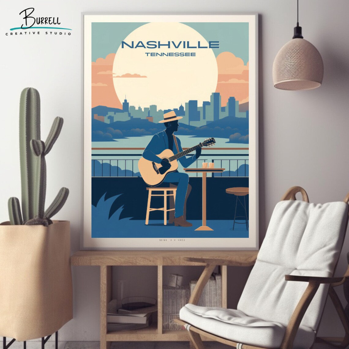 Nashville Tennessee Country Guitar Musician Skyline Travel Poster - Image 2