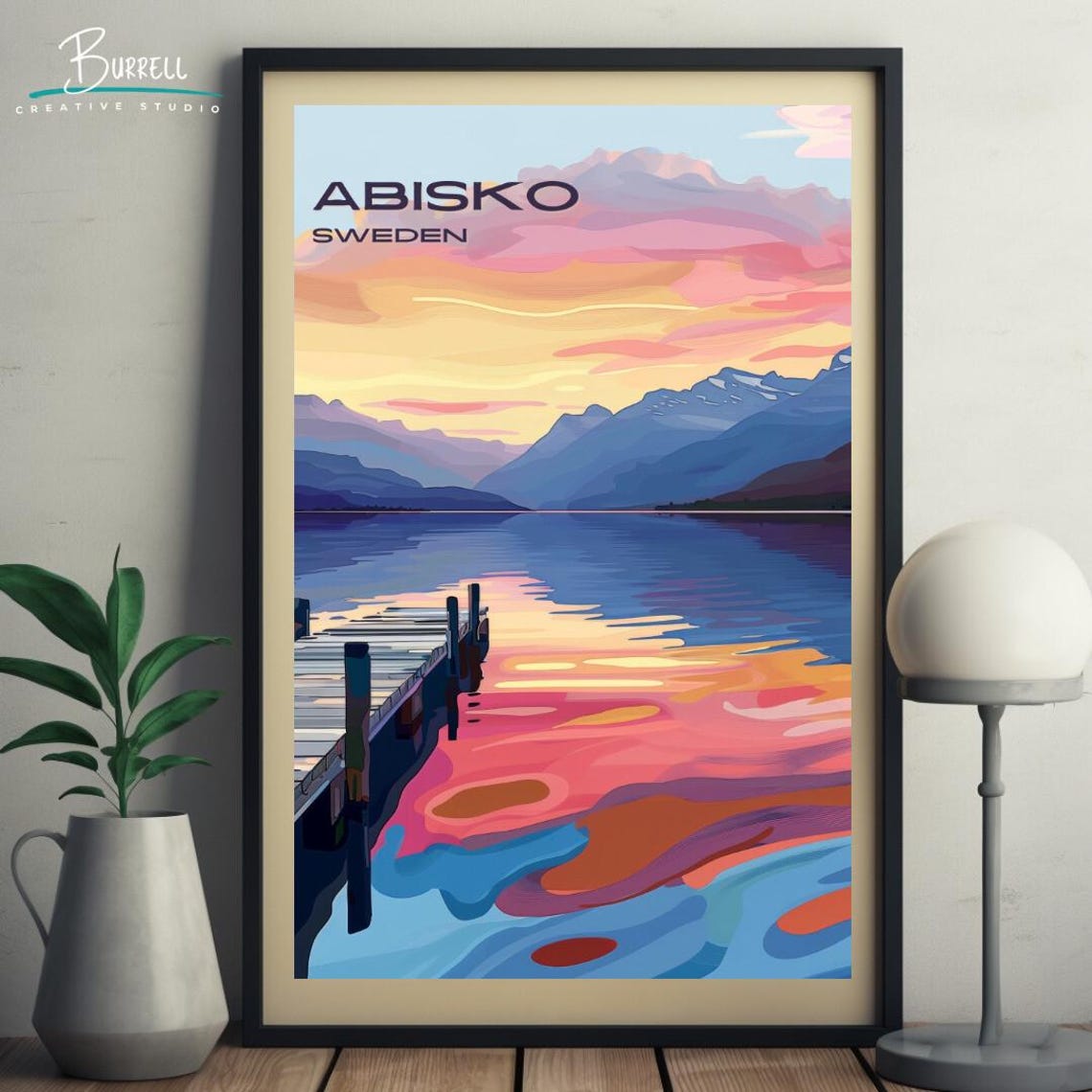 Abisko Sweden Lake Tornetrask Sunset Wooden Pier Arctic Travel Poster - Image 5