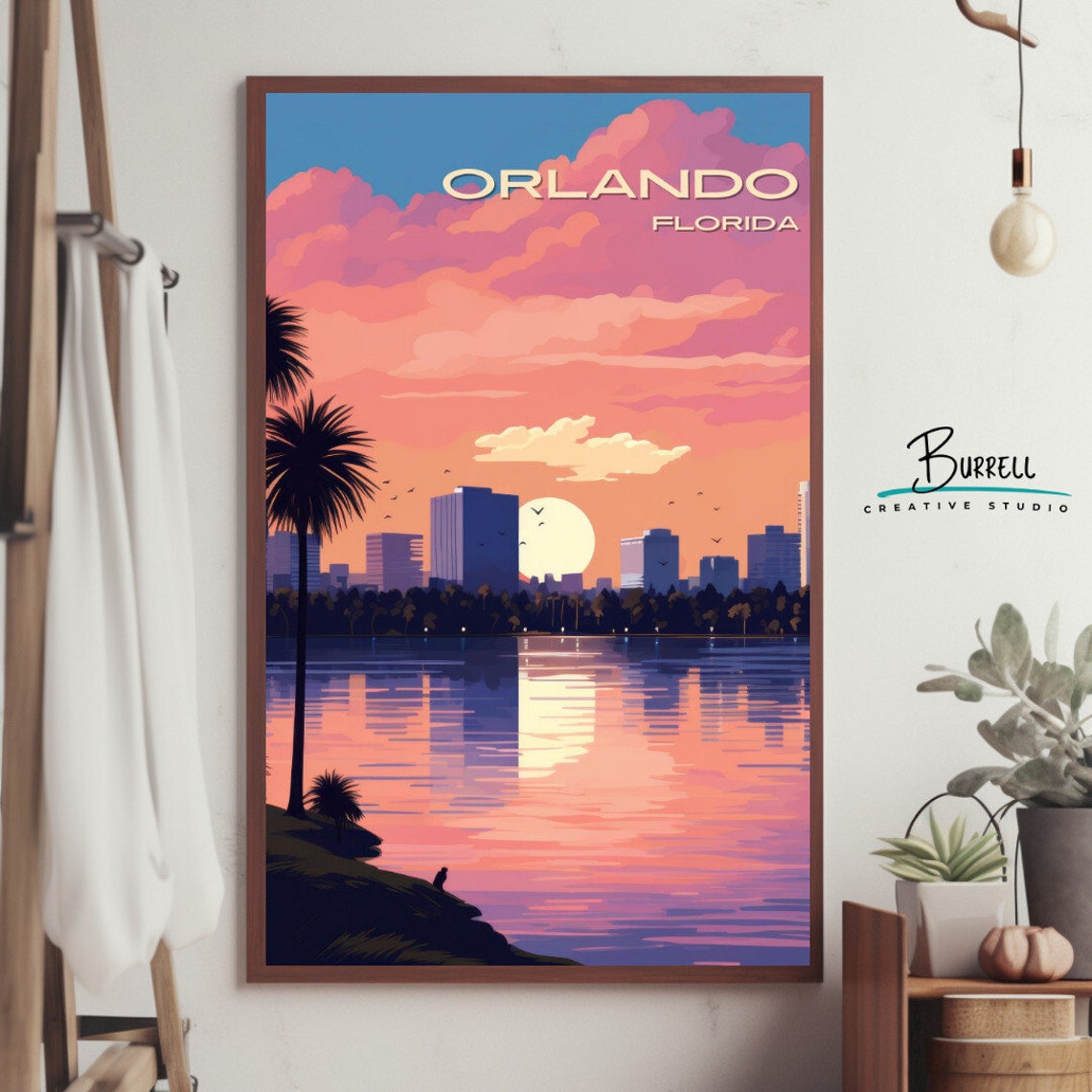 Orlando Florida Skyline Sunset Reflection Lake Palm Silhouette Poster - Image 4