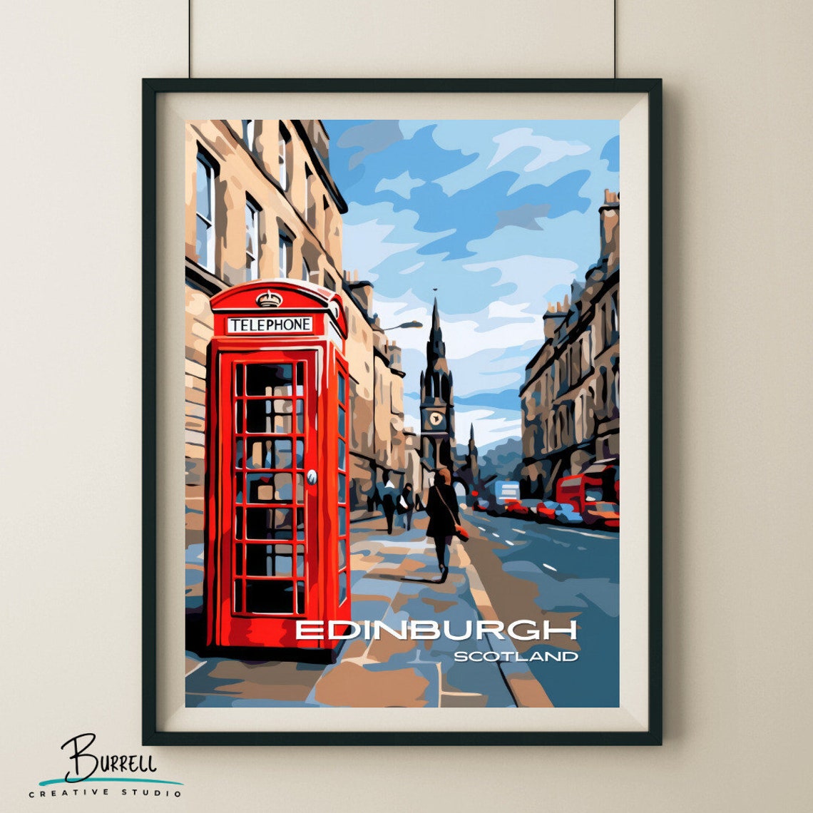 Edinburgh Scotland Royal Mile Red Telephone Box Street Scene Poster