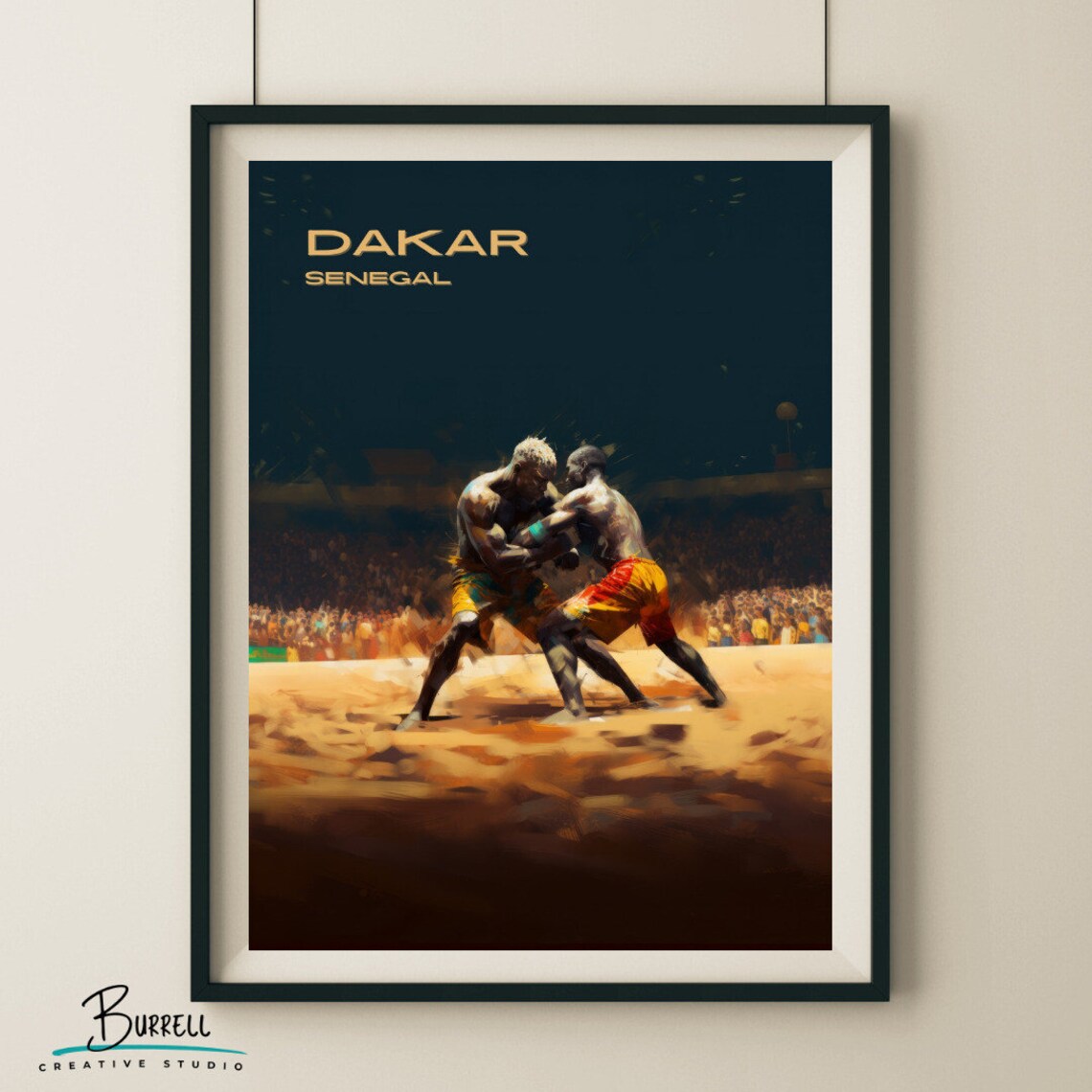 Dakar Senegal Traditional Wrestling Night Sand Arena Scene Poster