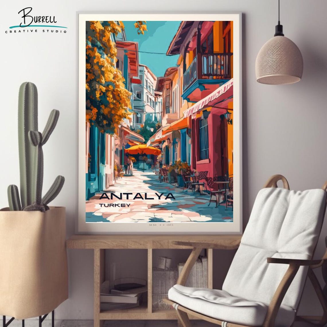 Antalya Turkey Kaleici Old Town Vibrant Cafe Street Scene Poster - Image 2