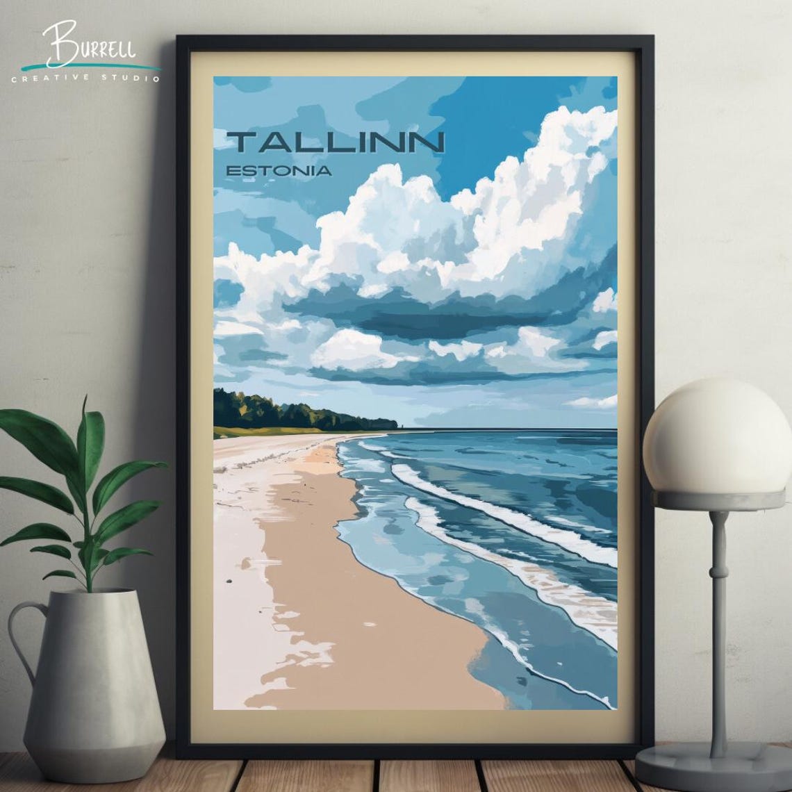 Tallinn Estonia Quiet Sandy Beach Dramatic Clouds Shore Poster - Image 5