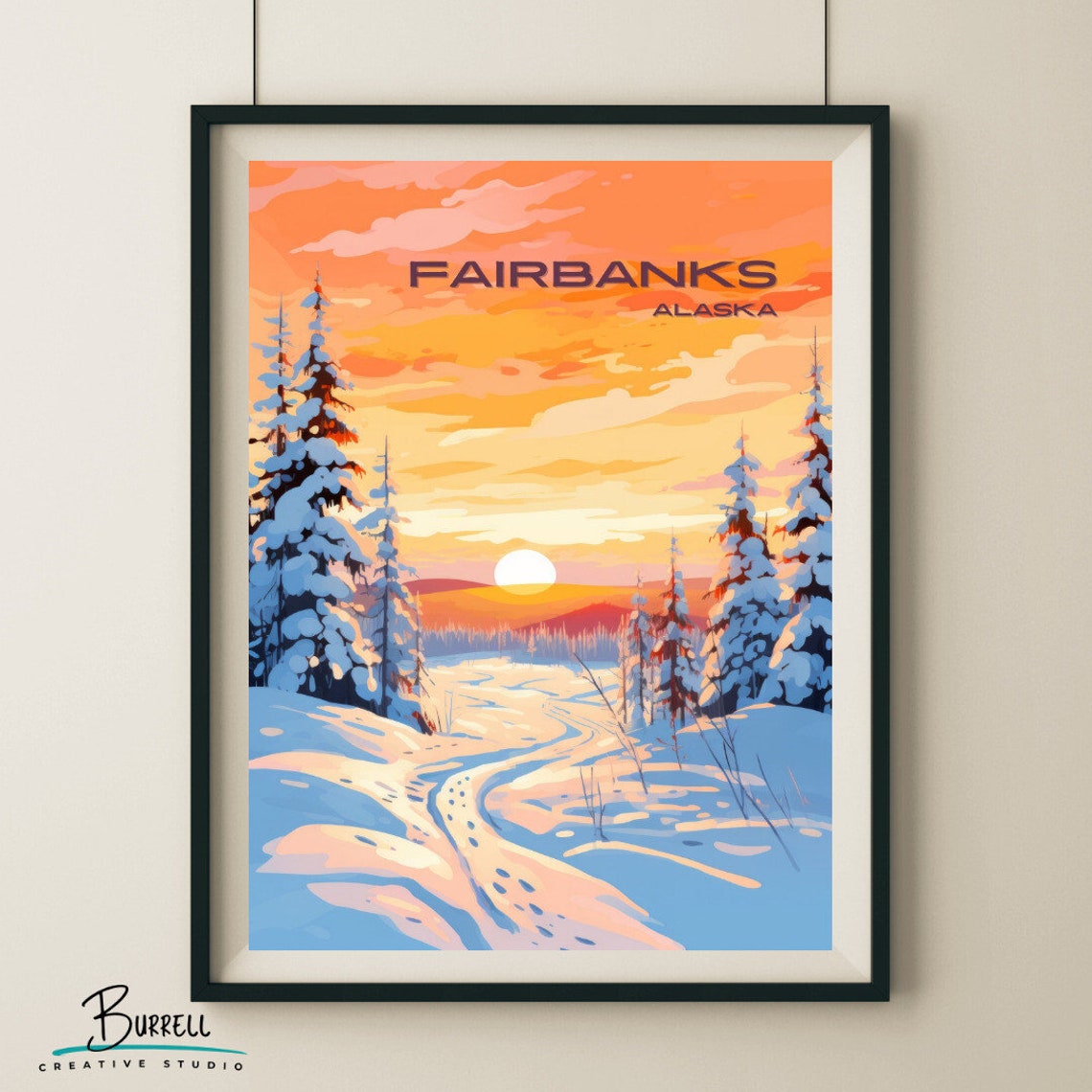 Fairbanks Alaska Snowy Forest Trail Sunrise Footprints Poster