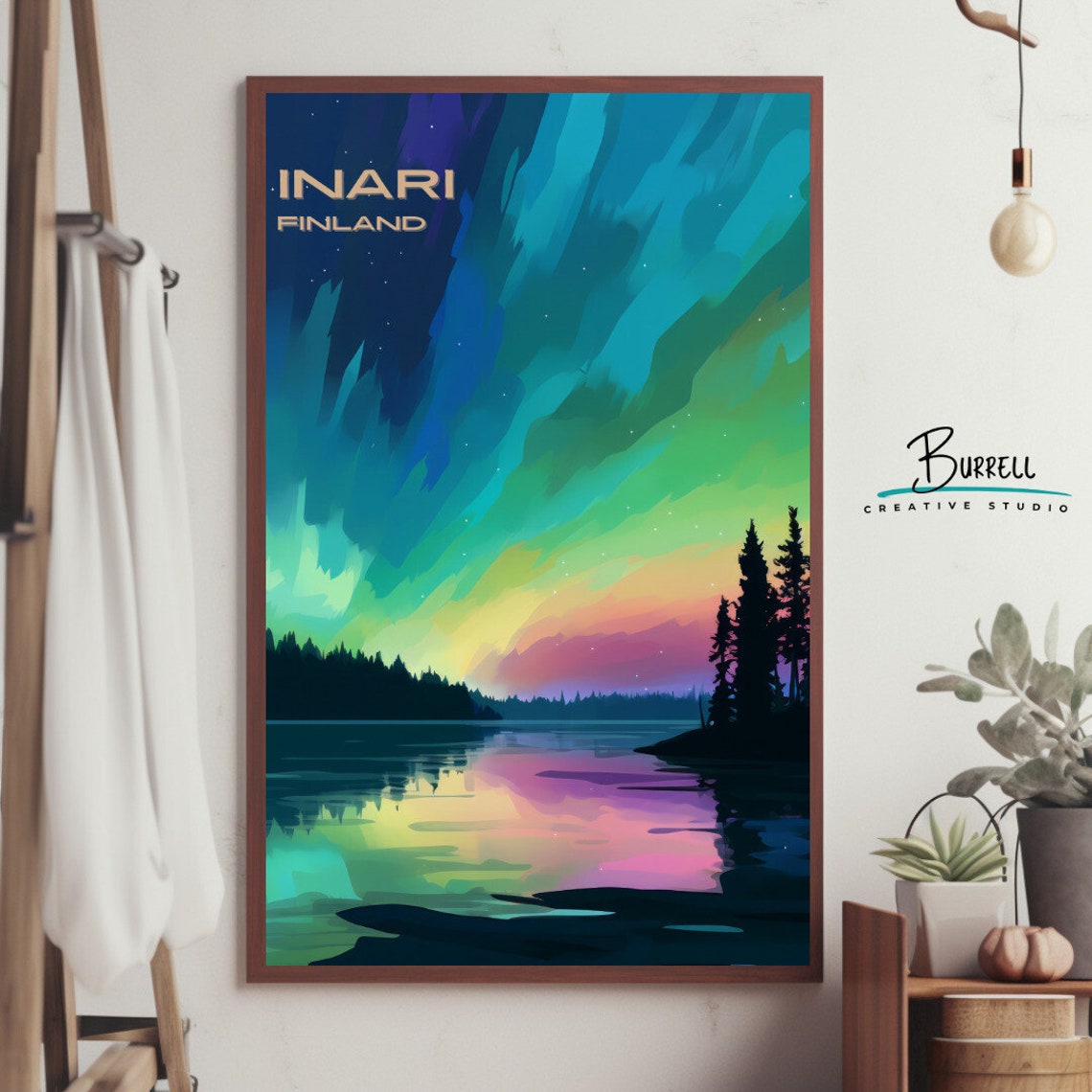 Inari Finland Northern Lights Over Lake Pine Silhouette Poster - Image 4