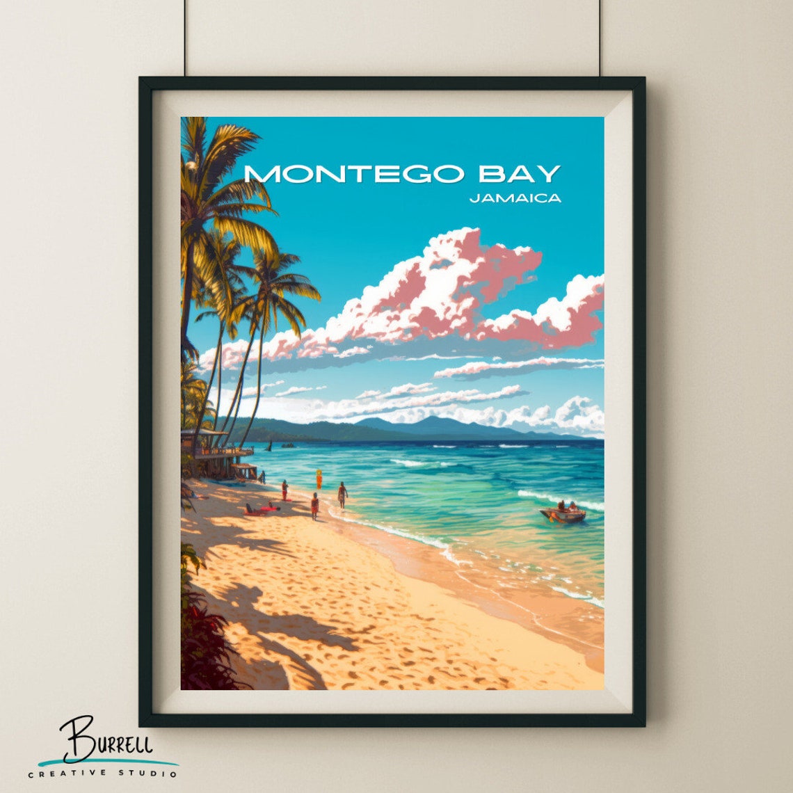 Montego Bay Jamaica Turquoise Beach Palms Mountain View Poster