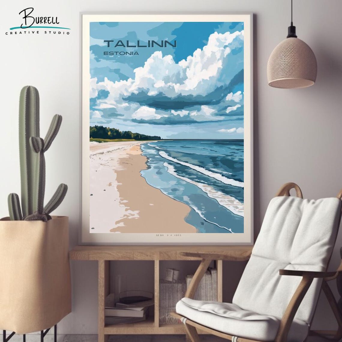 Tallinn Estonia Quiet Sandy Beach Dramatic Clouds Shore Poster - Image 2