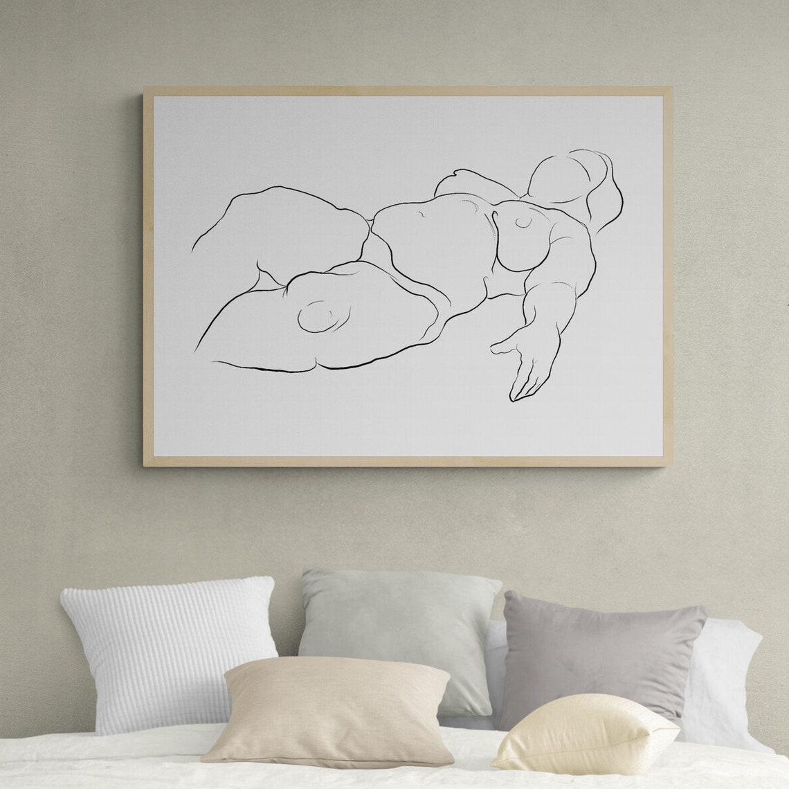 Minimalist Nude Line Drawing Print Feminine Figure Modern Boho Wall Decor