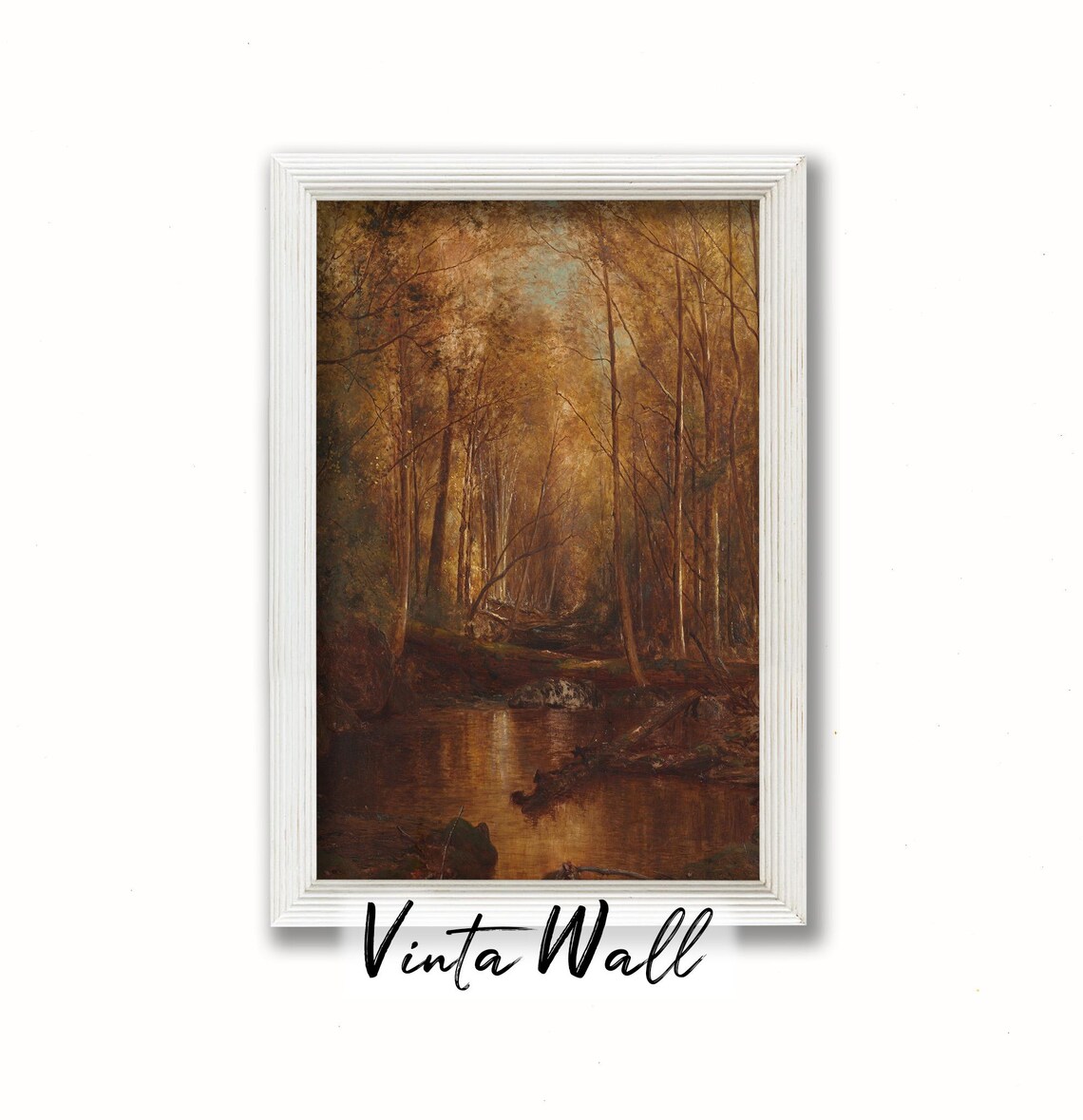 Autumn Forest Stream Vintage Oil Painting Moody Woodland Poster - Image 4