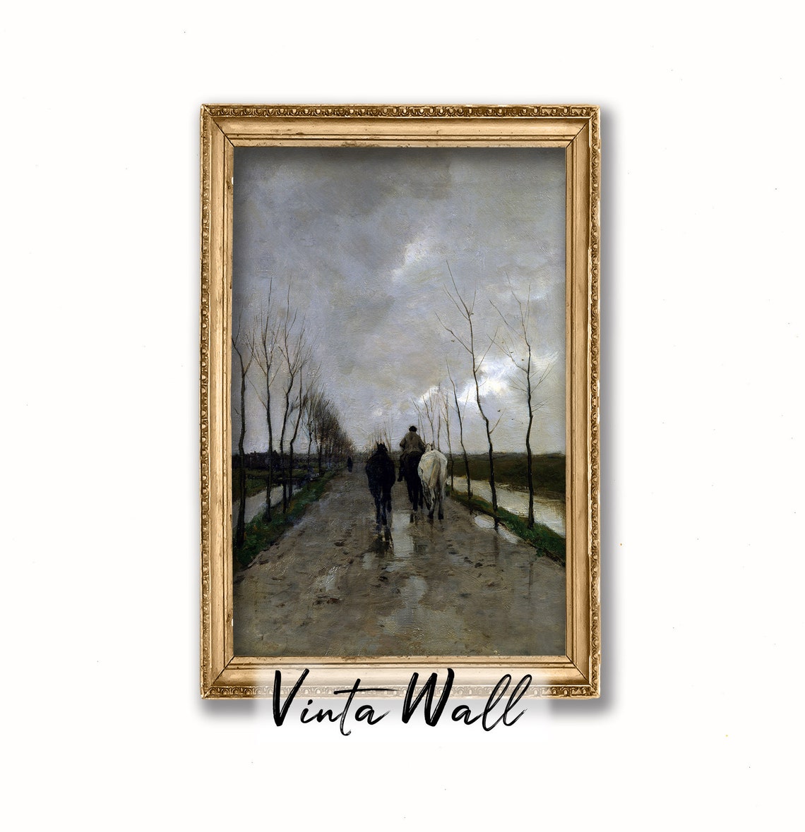 Horse Riders on a Muddy Tree Lined Path Under a Cloudy Sky Poster - Image 3