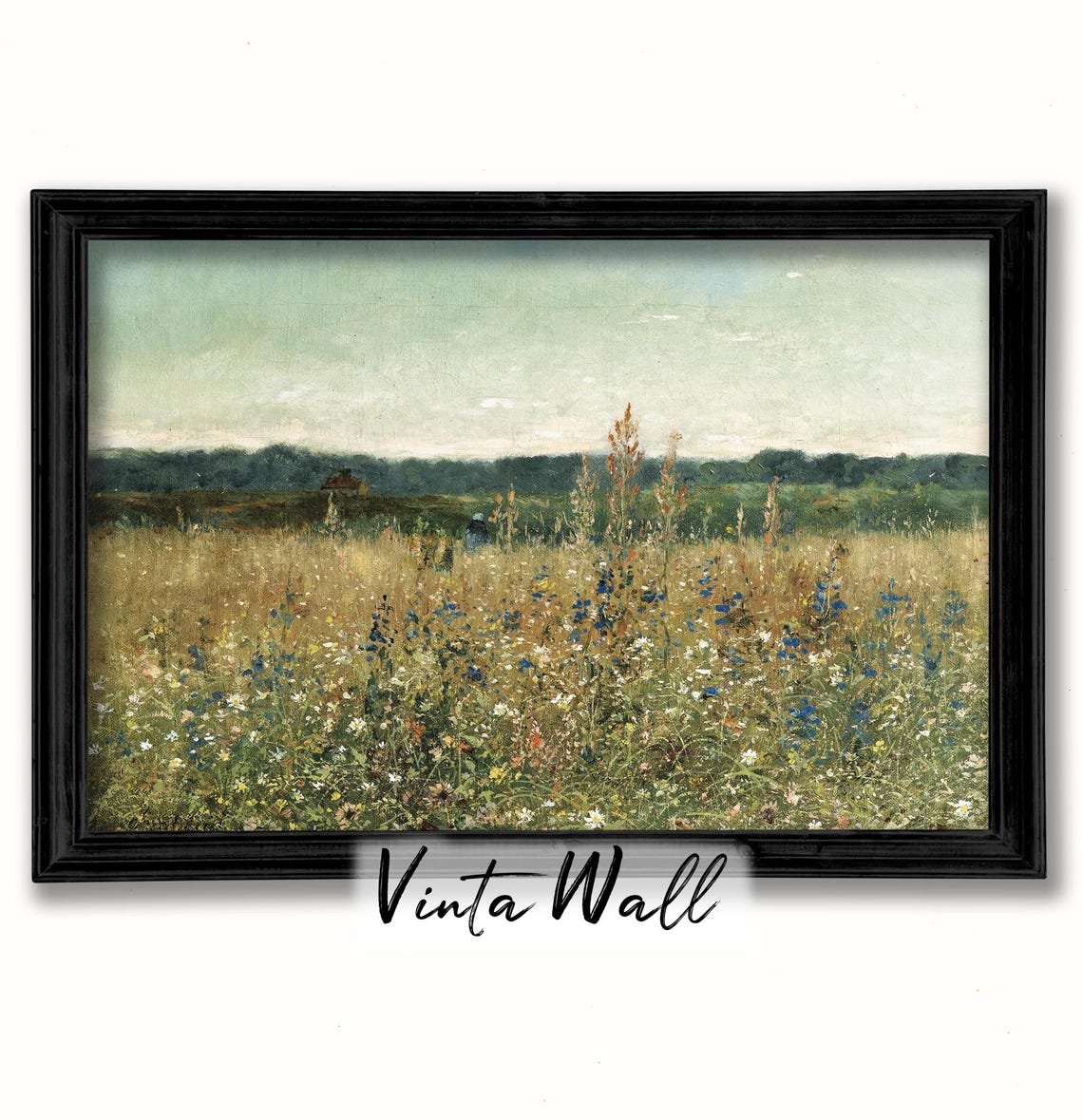 Flower Field Oil Painting Print Farmhouse Meadow Muted Colours Vintage Art Village Warm Tones Home Wall Decor Neutral Country - Image 2
