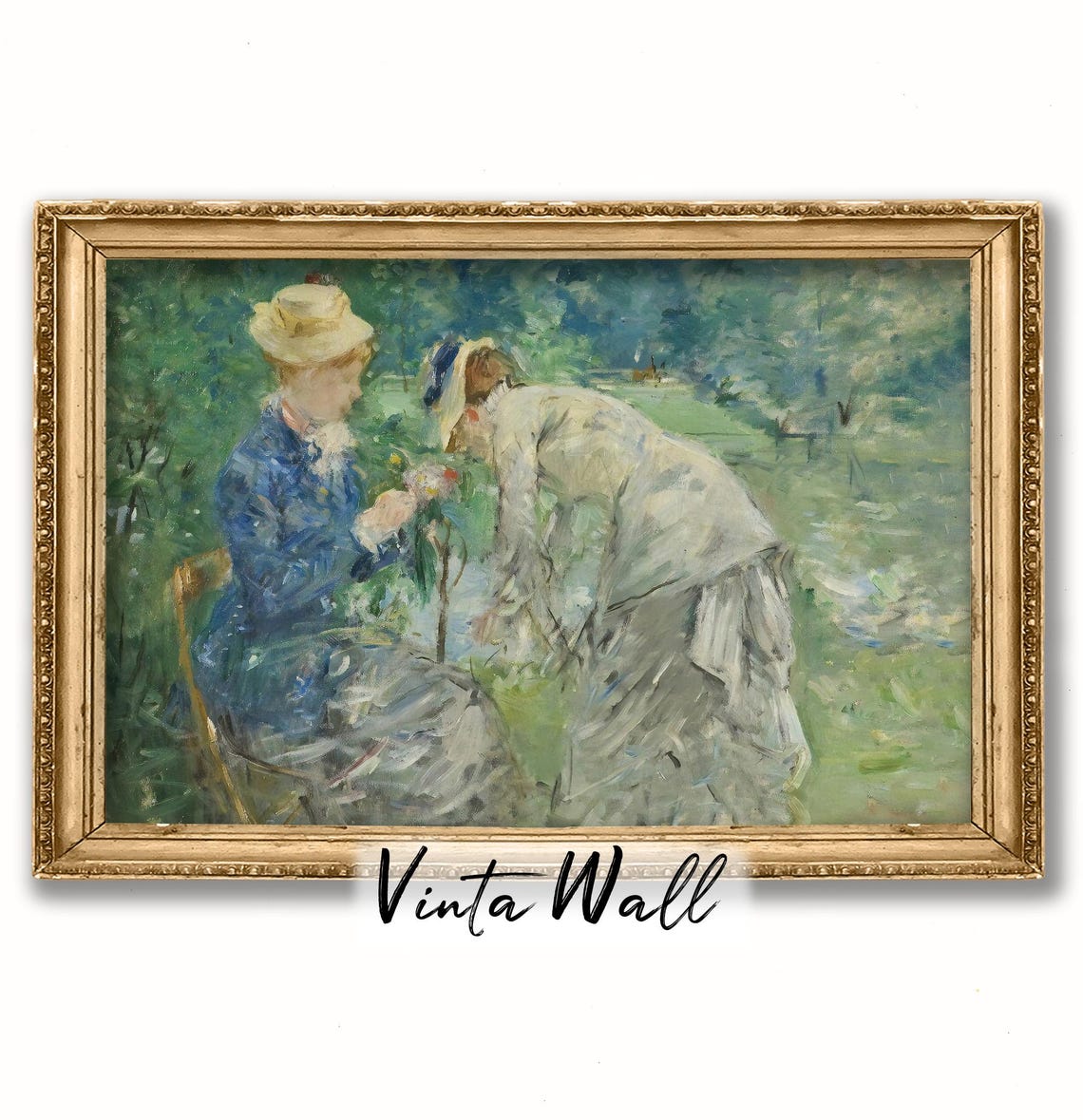 Noble Woman Oil Painting Soft Green Print Woman Young Lady Farmhouse Country Meadow Muted Colours Landscape Art Spring Wall Decor - Image 4