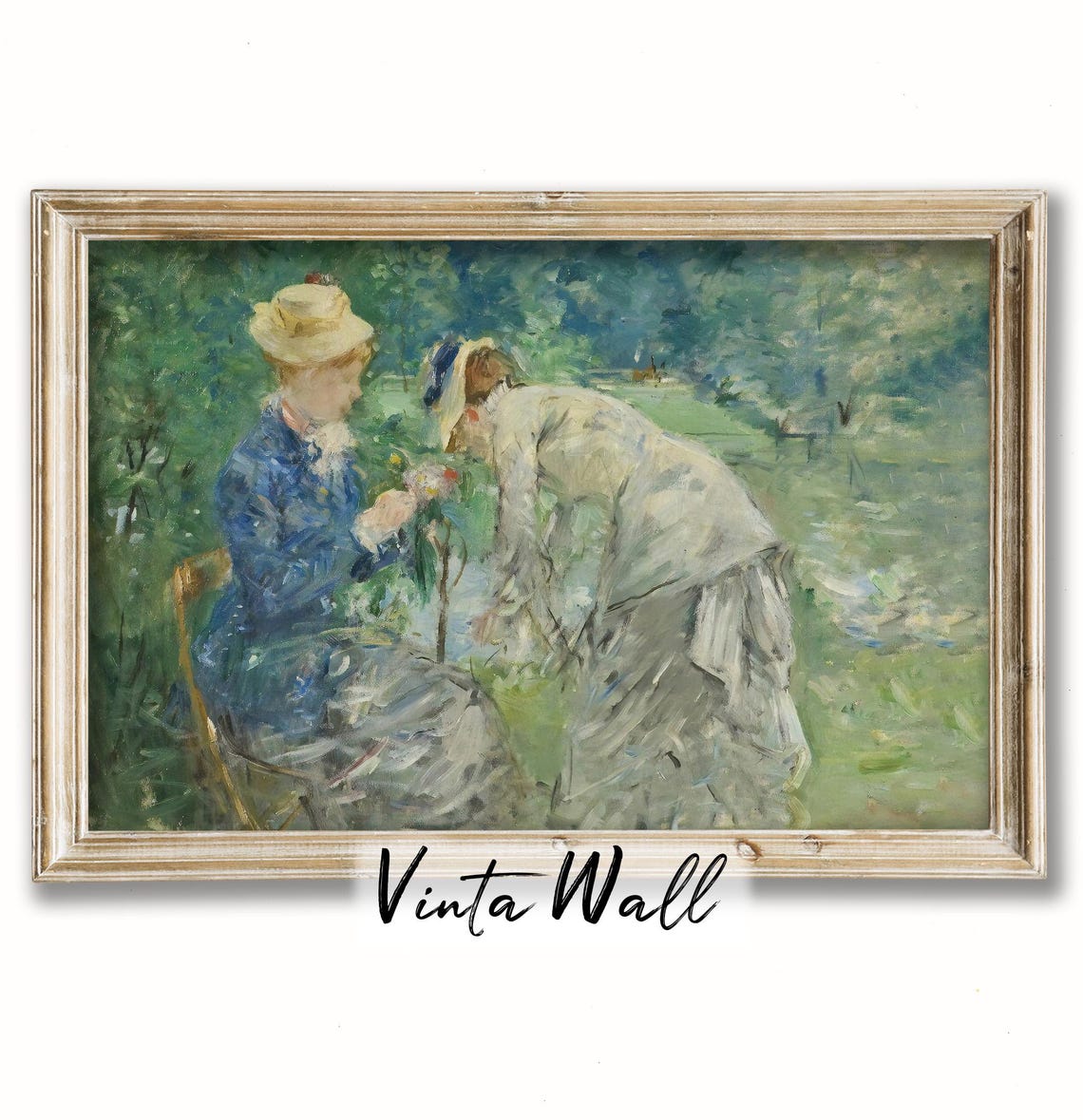 Women Picking Flowers Garden Vintage Impressionist Scene Poster