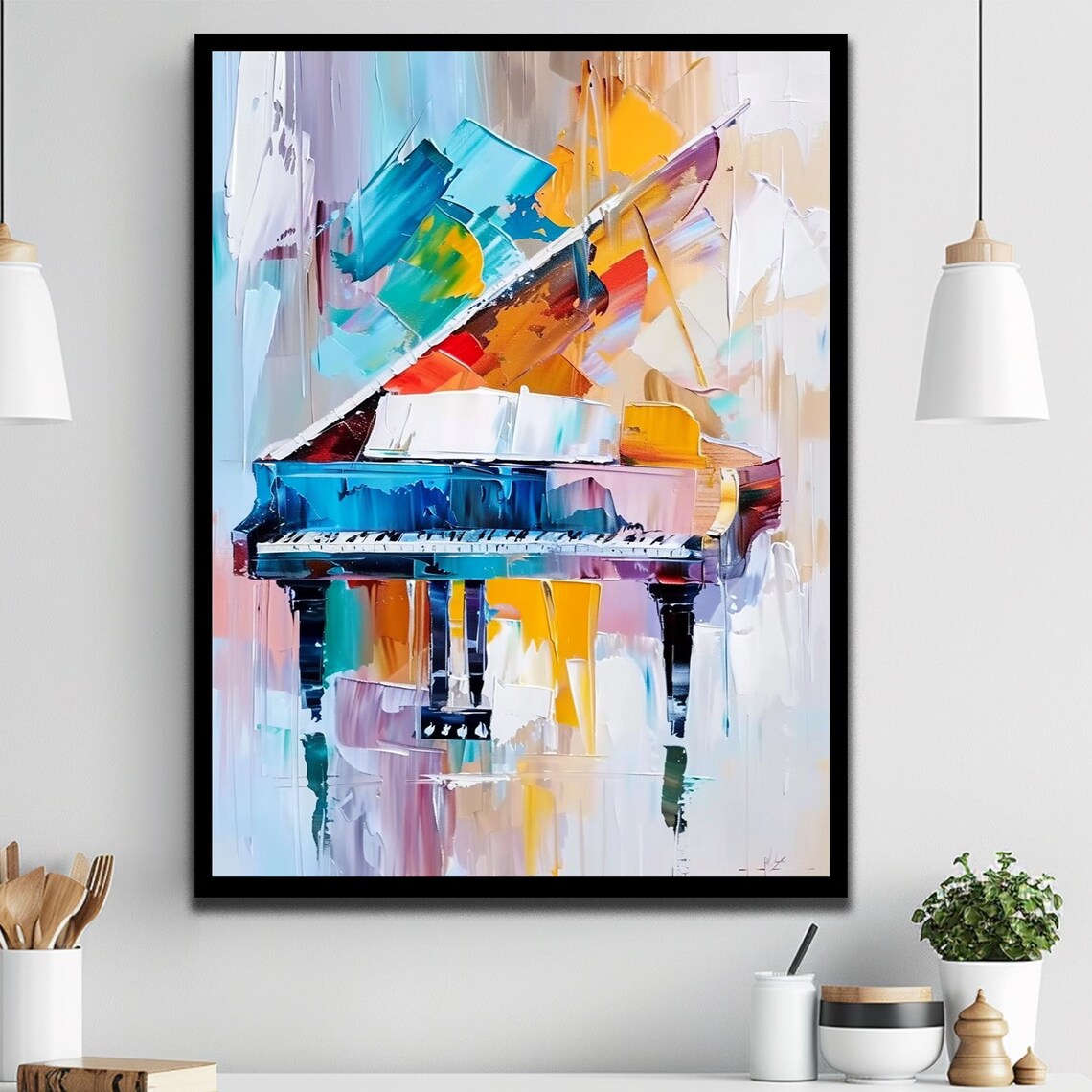 Colorful Abstract Grand Piano Oil Painting Music Room Art Poster