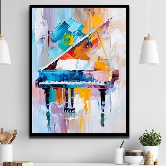 Colorful Abstract Grand Piano Oil Painting Music Room Art Poster