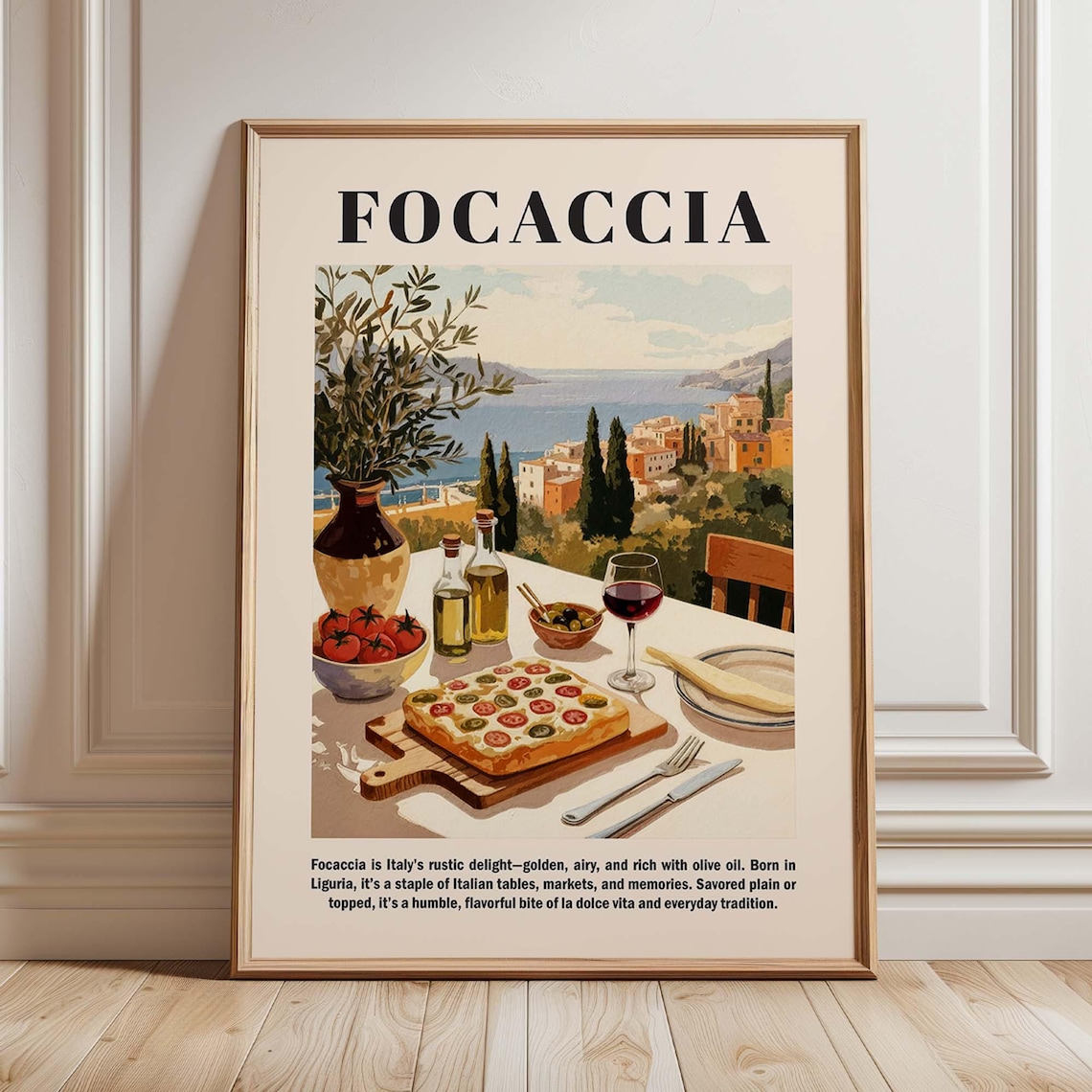 Focaccia Italian Kitchen Wall Art, Rustic Bread Print